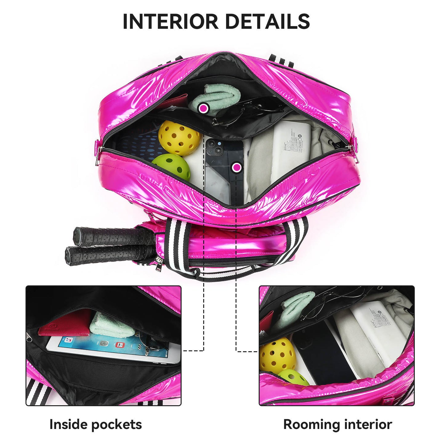 Large Pink Pickleball Bag for Women, Detachable Pickleball Paddle Case, Pickleball backpack, Pickleball Tote,Sling Bag, Bling Pickleball Gift