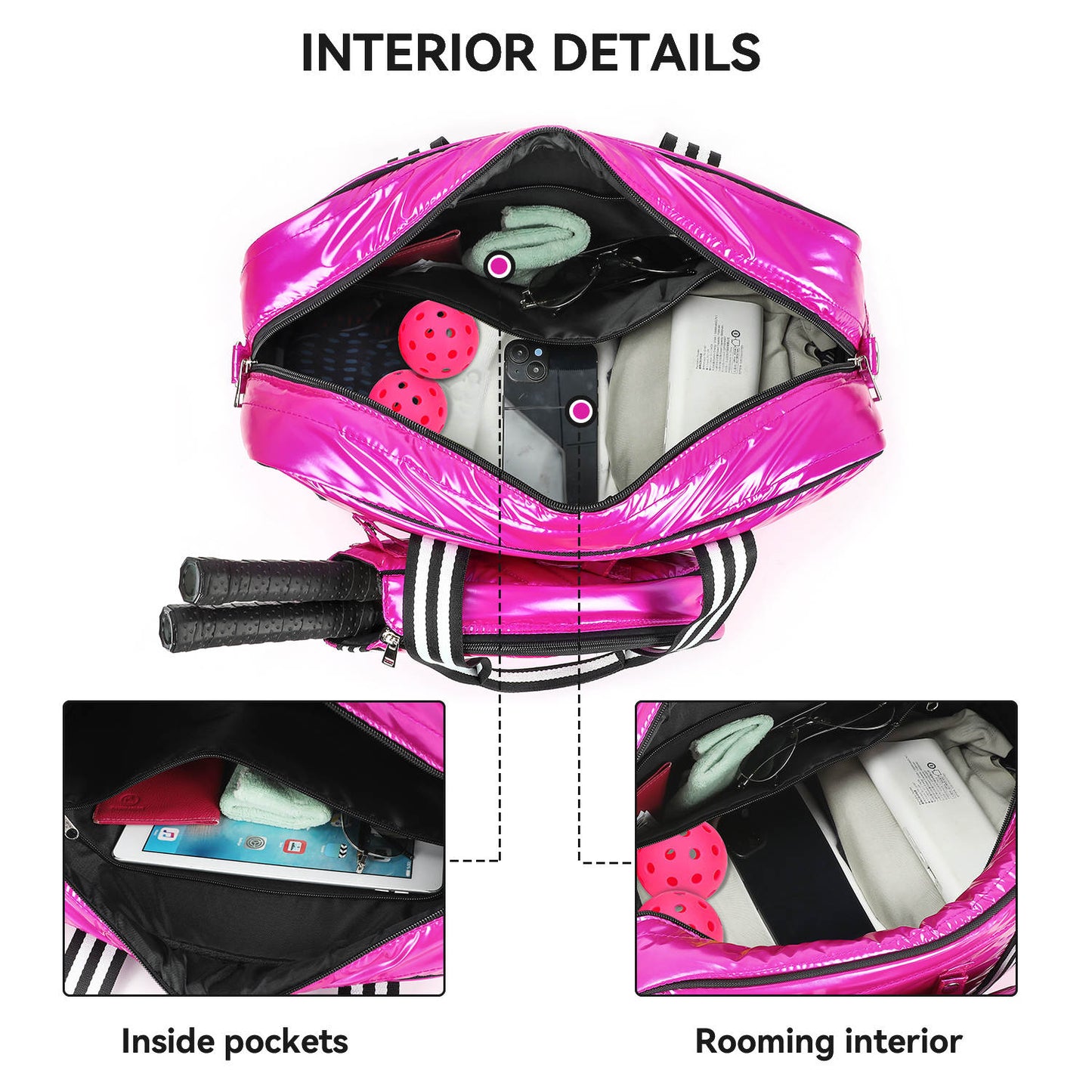 Large Pink Pickleball Bag for Women, Detachable Pickleball Paddle Case, Pickleball backpack, Pickleball Tote,Sling Bag, Bling Pickleball Gift