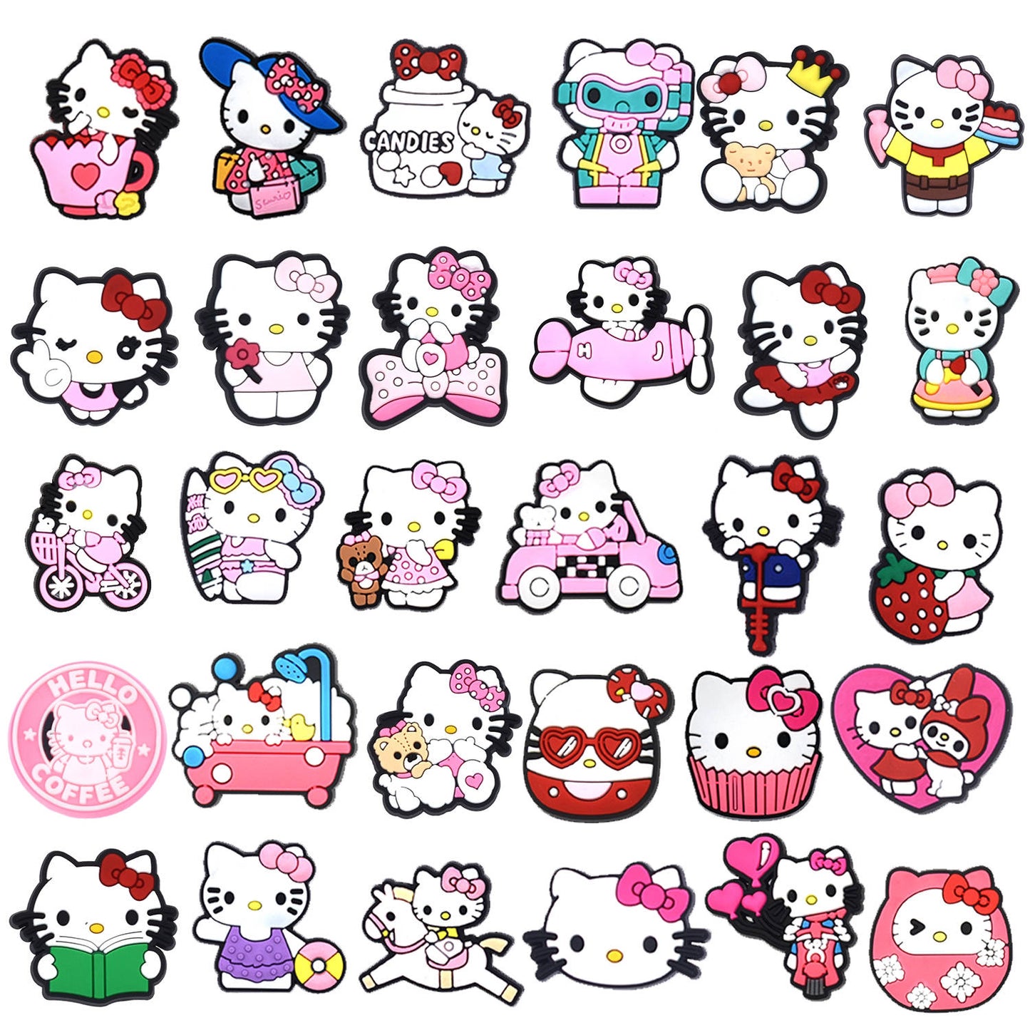 30 PCS Hello Kitty Charms for Croc Shoe Charms for Boys, Shoe Charms Pins for Kids Girls, Party Gifts Bracelet Wristband, Shoe Decoration Accessories