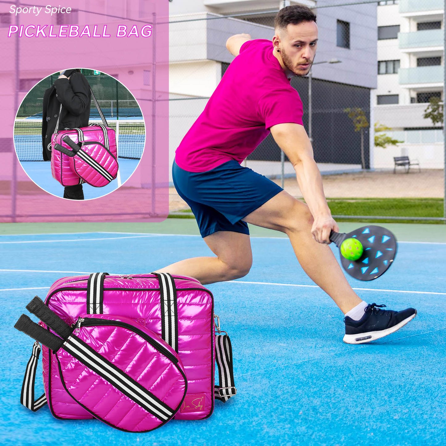 Large Pink Pickleball Bag for Women, Detachable Pickleball Paddle Case, Pickleball backpack, Pickleball Tote,Sling Bag, Bling Pickleball Gift