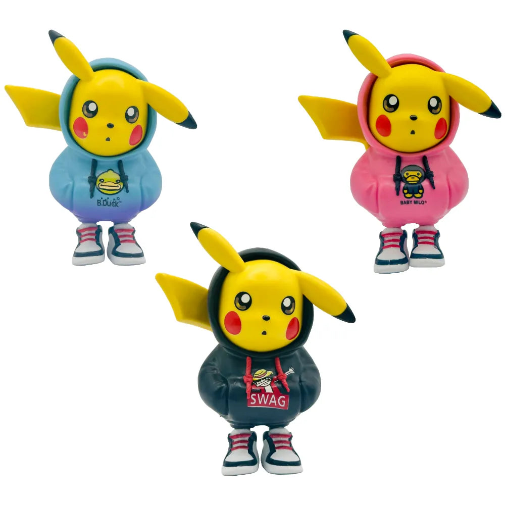 Pokemon Pikachu Cosplay Action Figure Set 3 PCS Anime Toy Collection Iva Sky