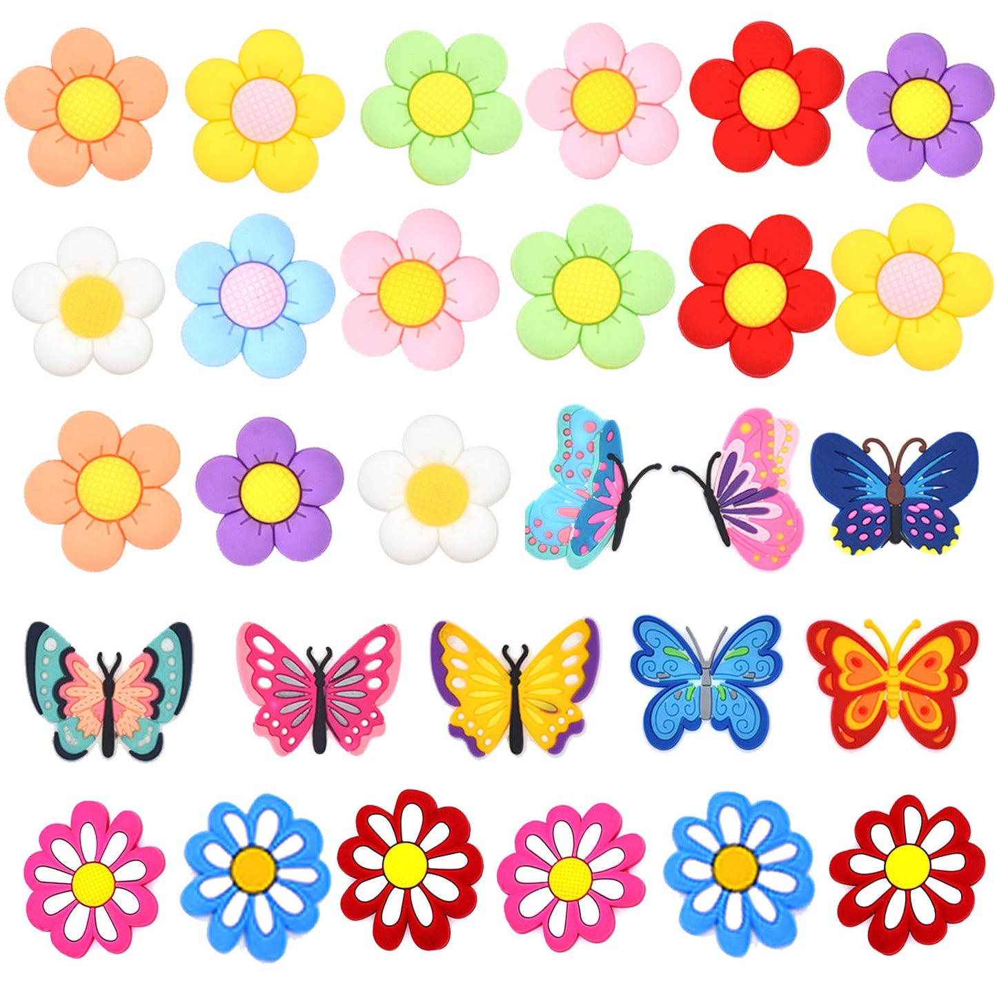 30PCS Flower Shoe Charms for Clog, Shoes Decorations & Favors for Kids Girls Boys Teens