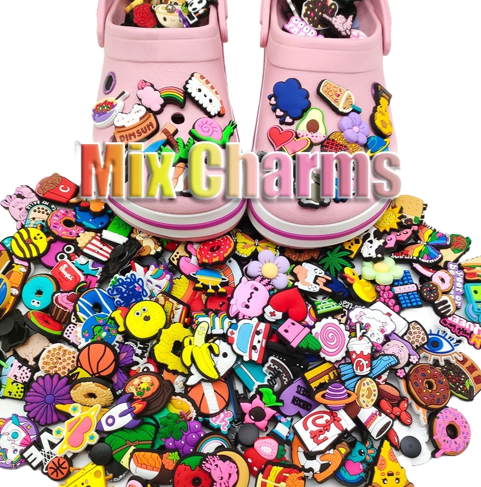 Bulk Cartoon Shoe Decoration Croc Charms, Random Cartoons Multicolor,  50 PCS, Christmas Gift