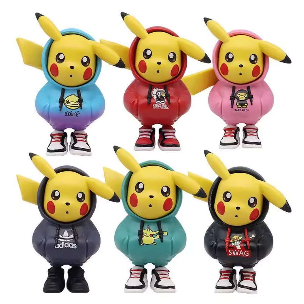 Pokemon Pikachu Cosplay Action Figure Set, 6 PCS Anime Toy Collection, Cartoon Style Elf Christmas Gift and Decor