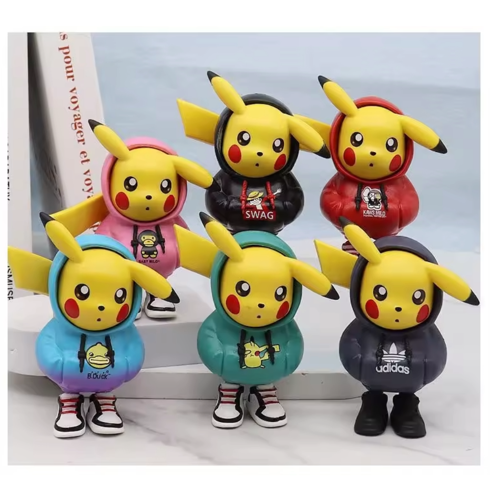 Pokemon Pikachu Cosplay Action Figure Set, 6 PCS Anime Toy Collection, Cartoon Style Elf Christmas Gift and Decor