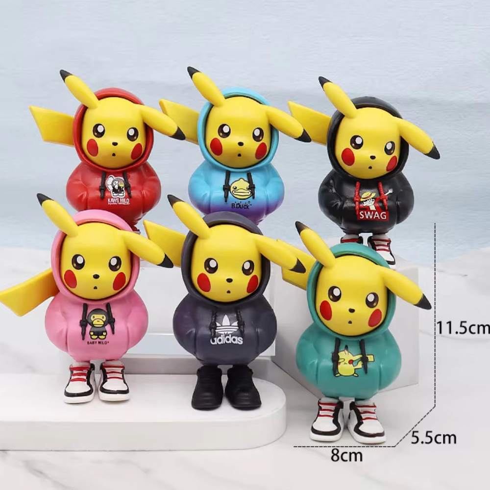 Pokemon Pikachu Cosplay Action Figure Set, 6 PCS Anime Toy Collection, Cartoon Style Elf Christmas Gift and Decor