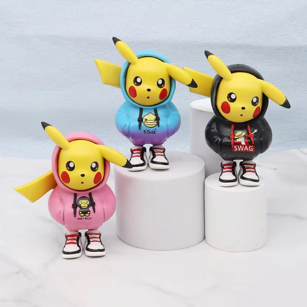 Pokemon Pikachu Cosplay Action Figure Set, 6 PCS Anime Toy Collection, Cartoon Style Elf Christmas Gift and Decor