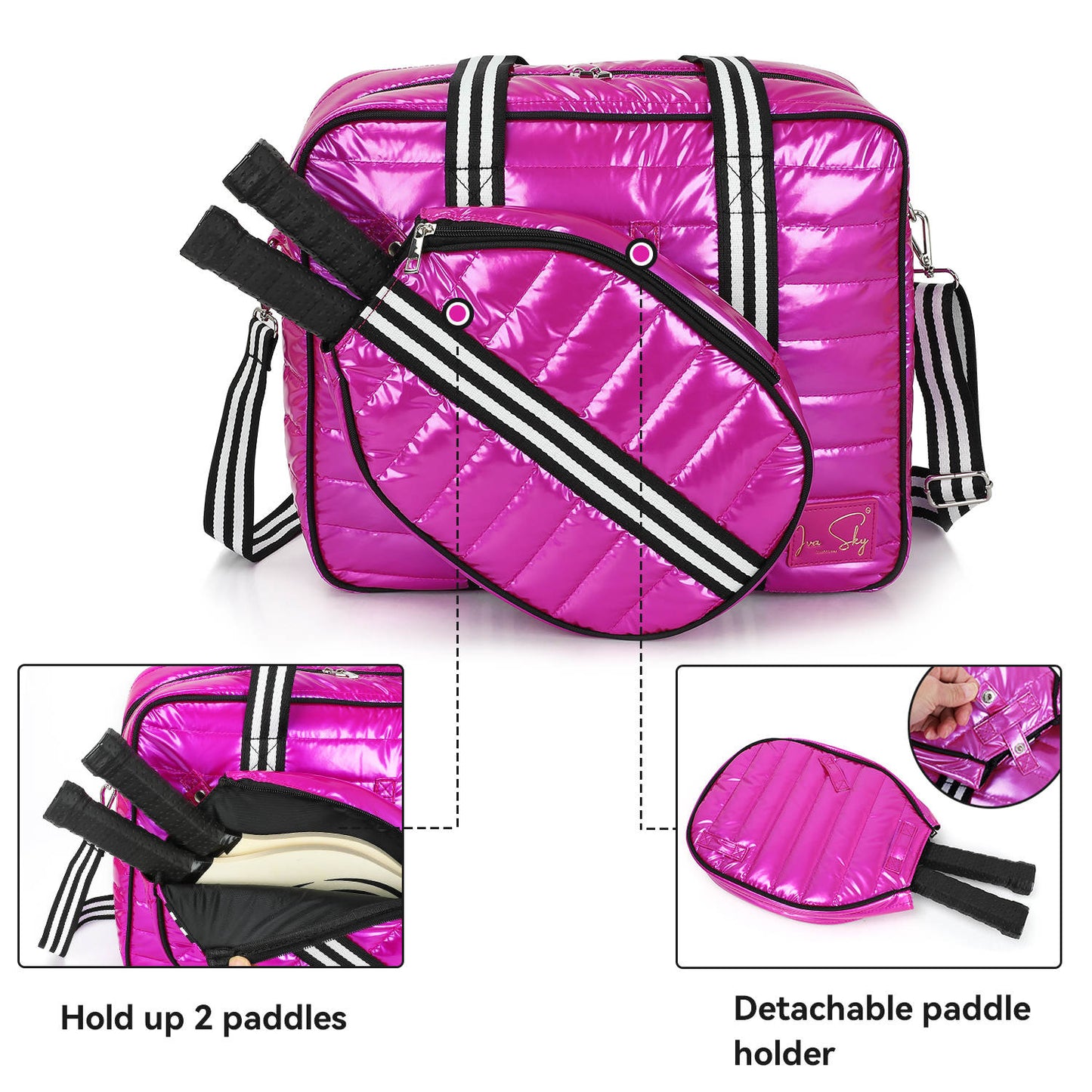 Large Pink Pickleball Bag for Women, Detachable Pickleball Paddle Case, Pickleball backpack, Pickleball Tote,Sling Bag, Bling Pickleball Gift